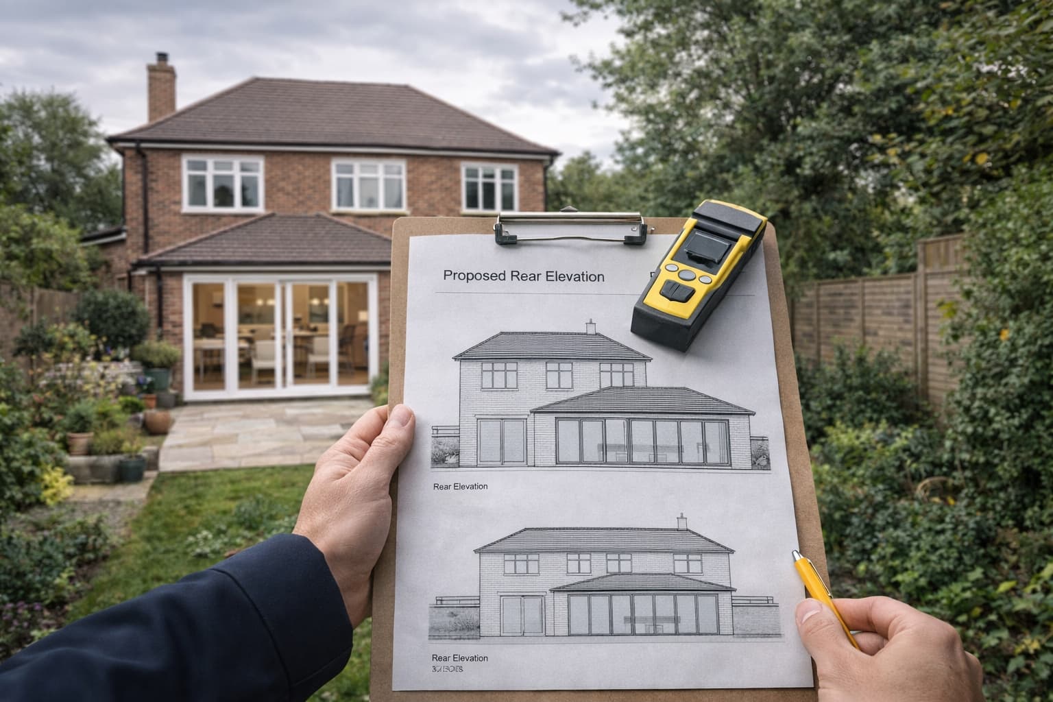 Rear house extension drawing matched with existing property during site survey