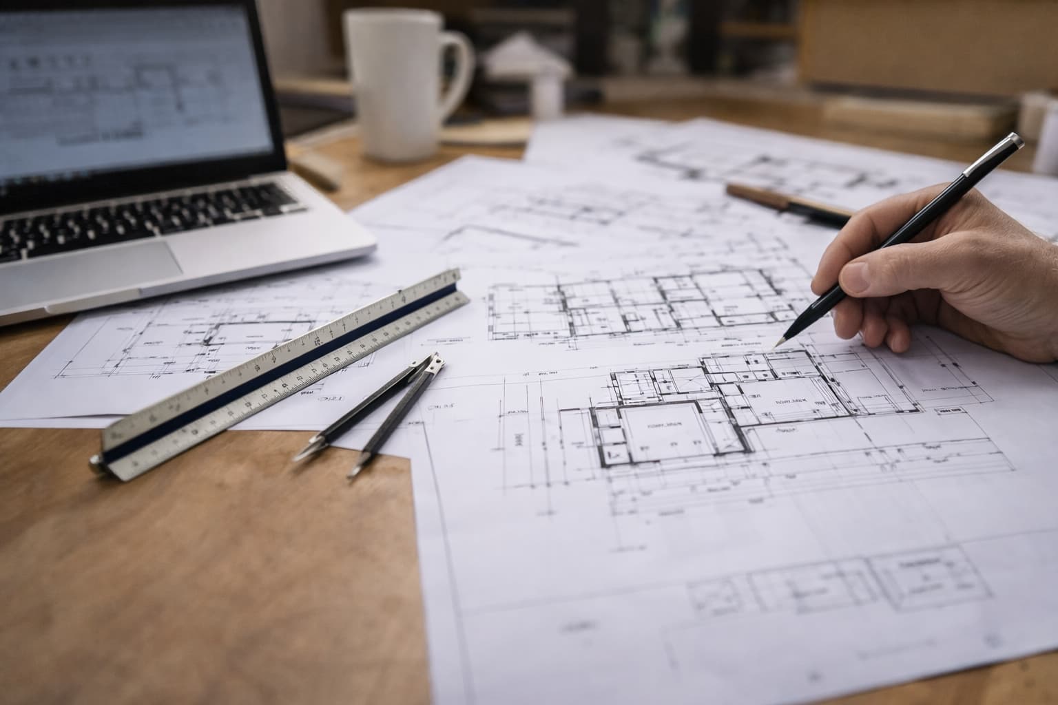 Architectural drawings laid out neatly for a Havering project