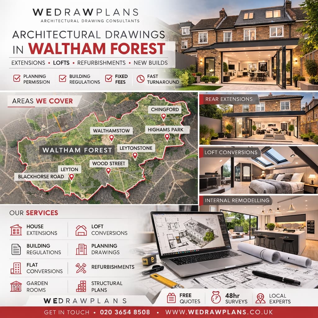 Architectural drawings services across Waltham Forest including Walthamstow, Leyton, Leytonstone, Chingford and Highams Park